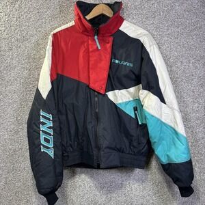 Vintage Polaris Jacket Mens Large Black Red Teal Indy Ski Bomber Gear USA 90s